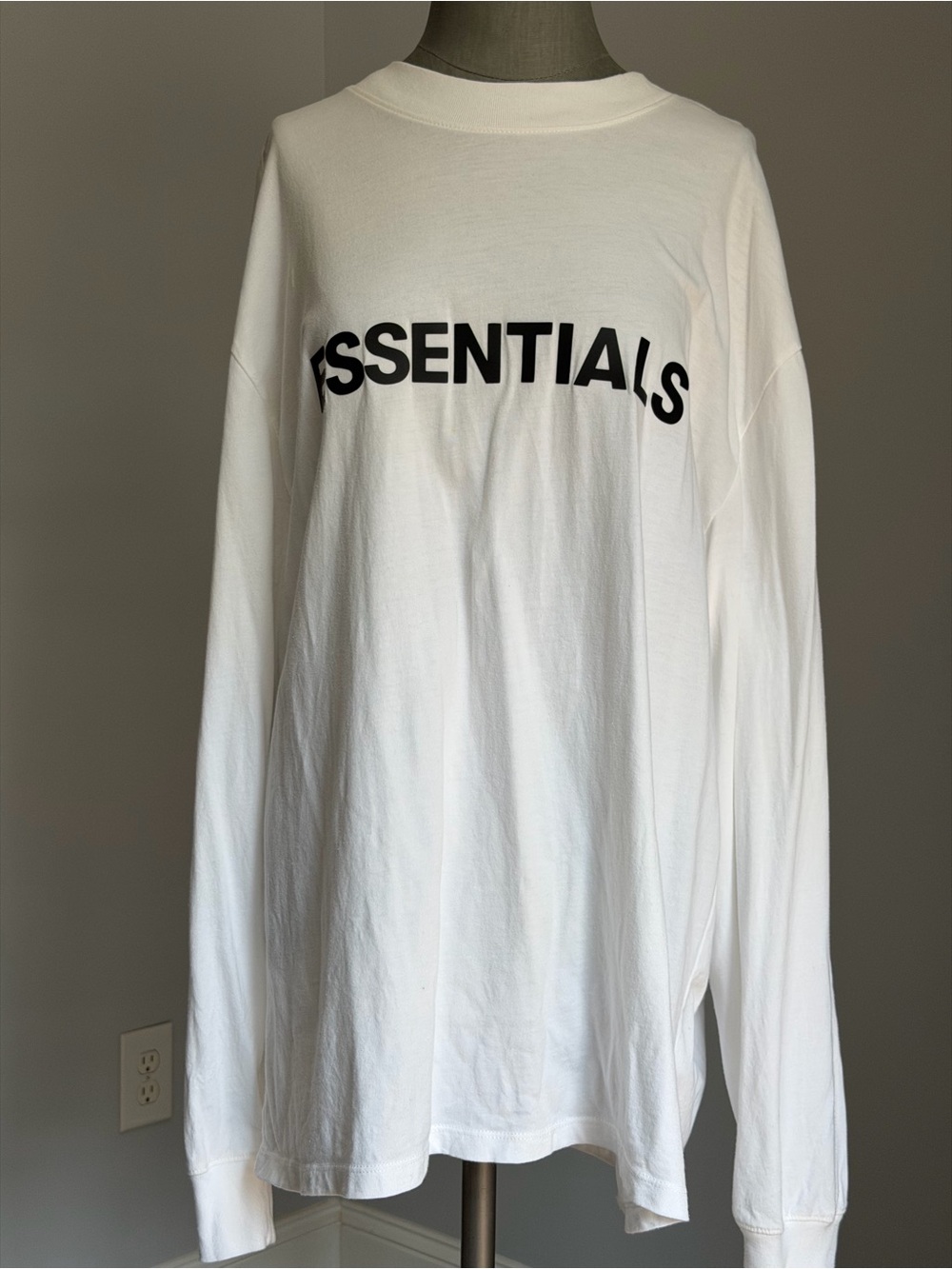 Fear of God Essentials White Long-Sleeve Shirt with Black Logo Size XL